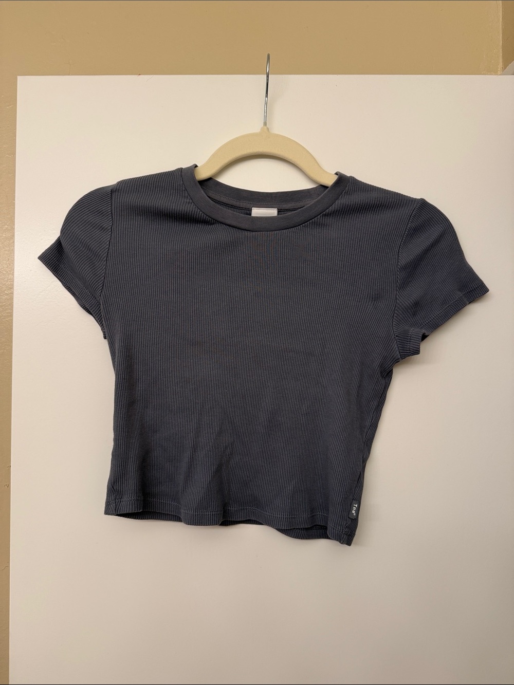 TNA Ribbed Short Sleeve Crop Top — Gray